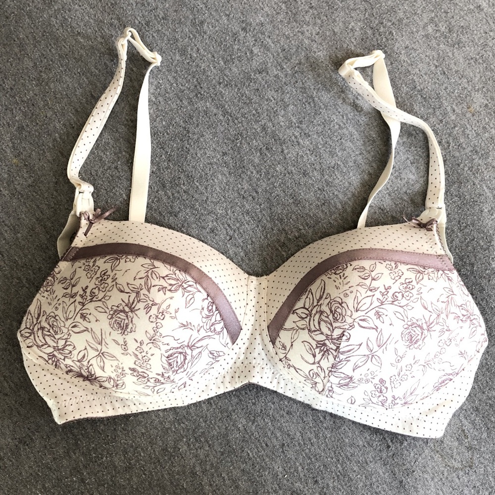 Royce Luna Nursing Bra Cream and Lavender Flower and Polka Dot Nursing Bra